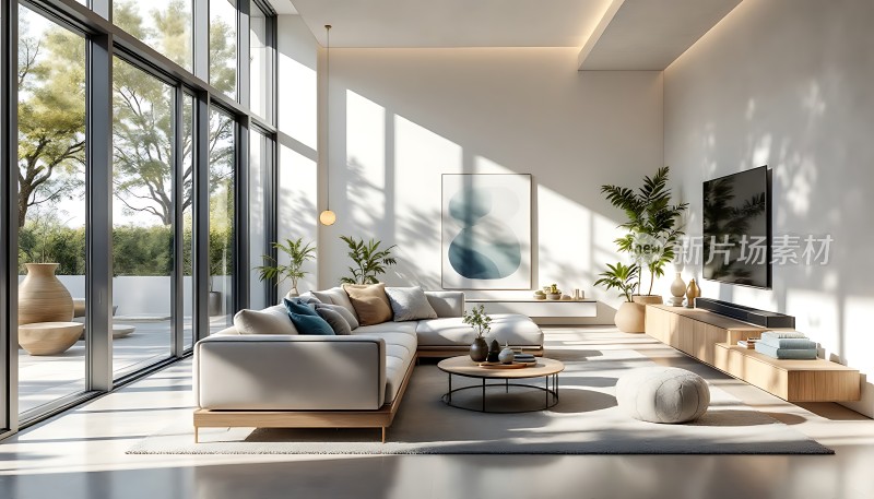 现代简约客厅阳光绿意舒适生活