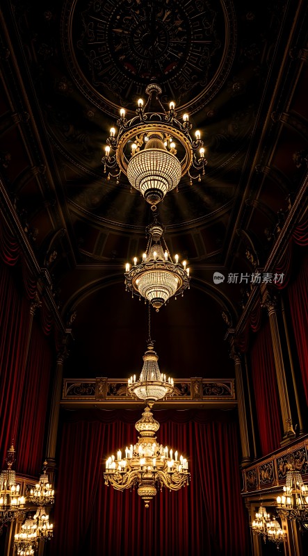 华丽吊灯映红幕布古典剧院尽显奢华