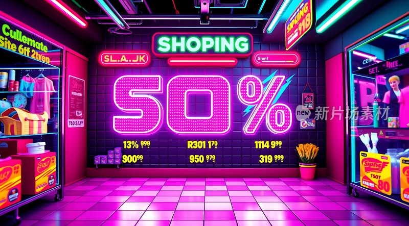 霓虹灯购物狂欢50%折扣大促！