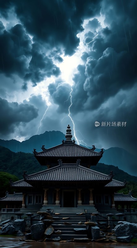 雷雨中的古寺