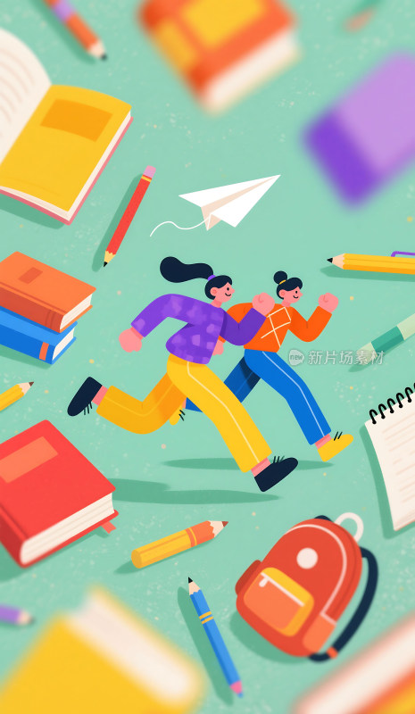 青春活力校园开学季插画