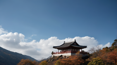 背景是山脉山顶有一座宝塔风景图片