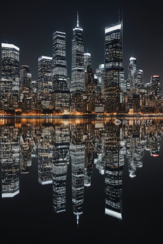 夜晚城市水中倒影的官方照片高清风景图片