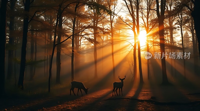 晨曦中的鹿影