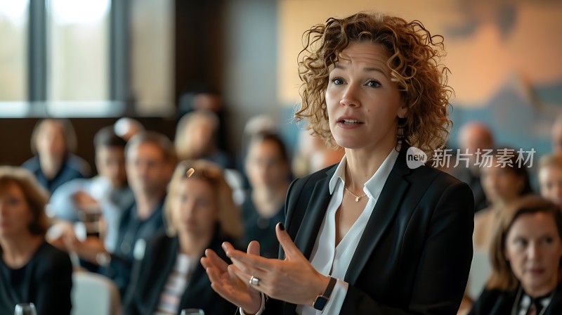 商务女性自信演讲观众专注聆听