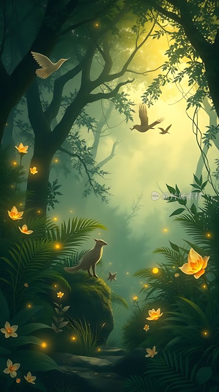 森林秘境狐狸与萤火虫的奇幻之旅