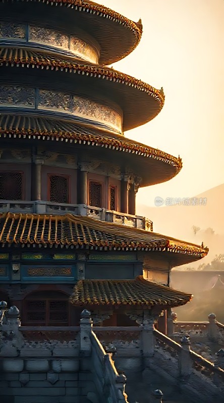 古塔晨曦映霞光