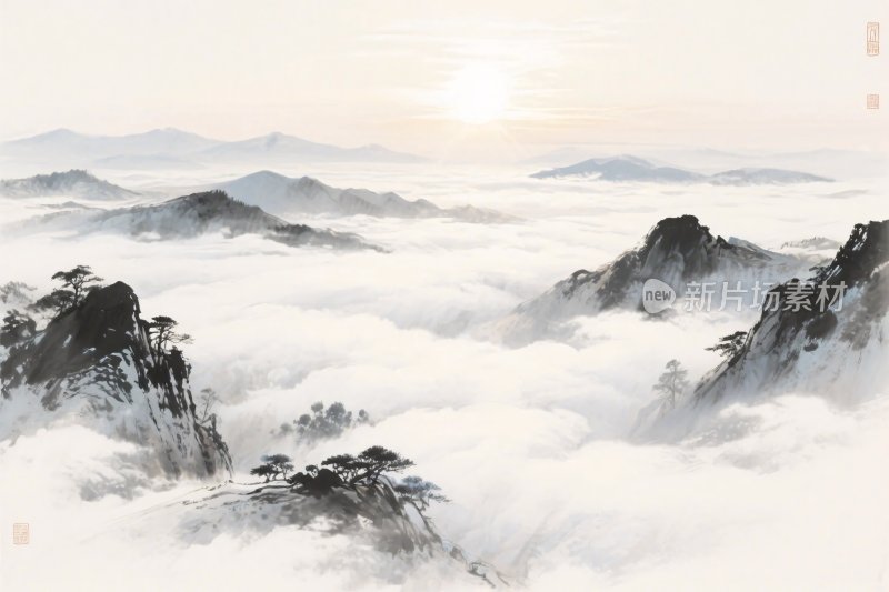 山水云雾水墨画