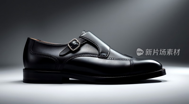 黑色皮鞋配银色扣子简洁大方