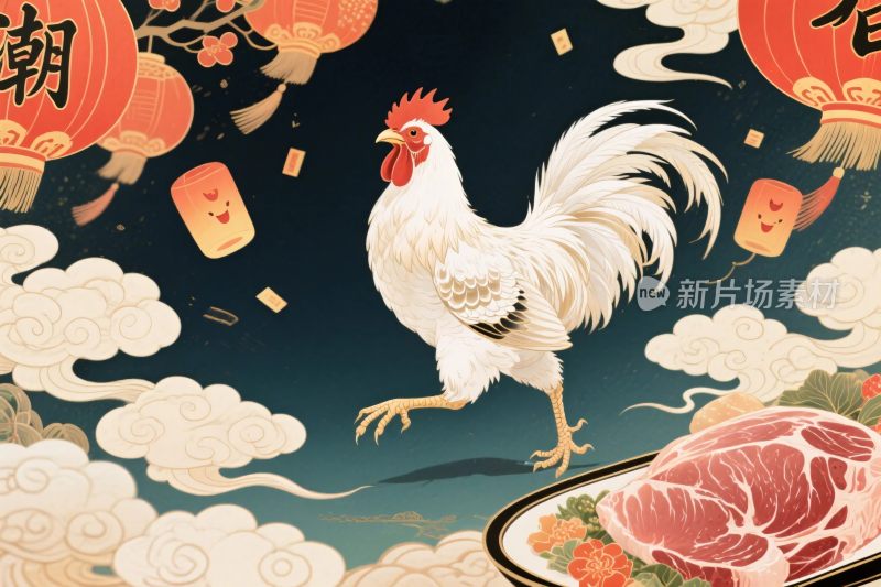 新春生肖公鸡插画