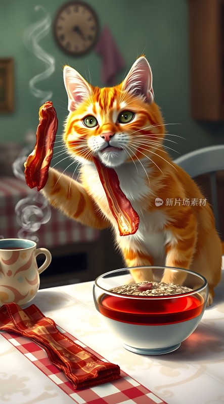 橘猫吃培根