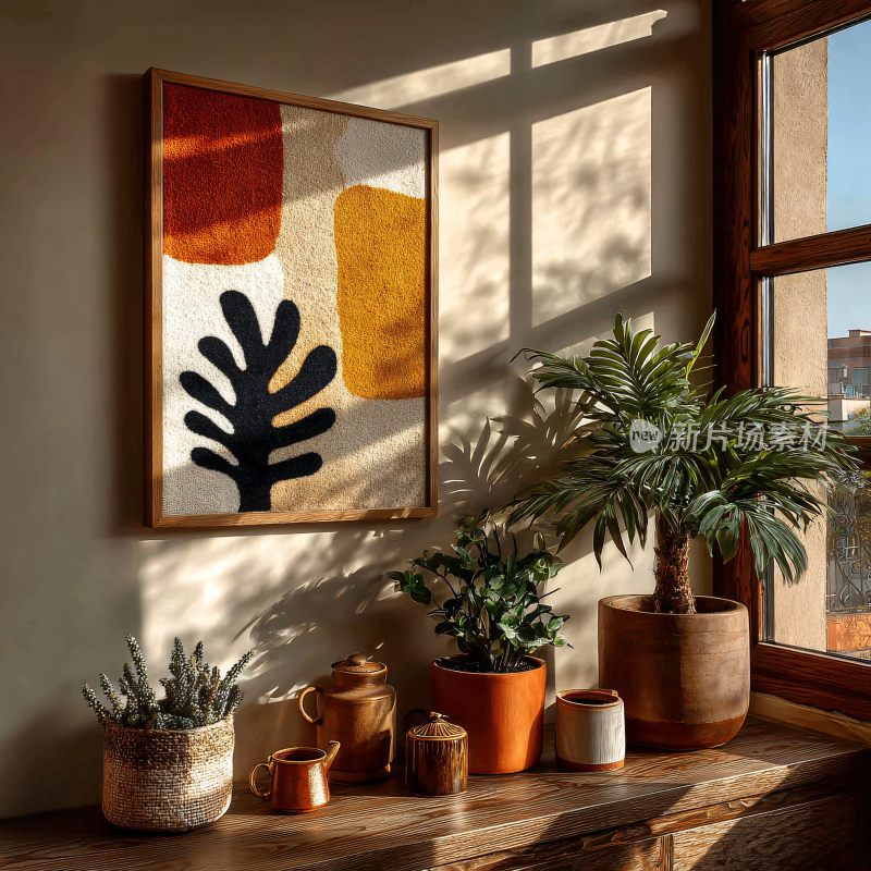 窗边装饰画与绿植陈设