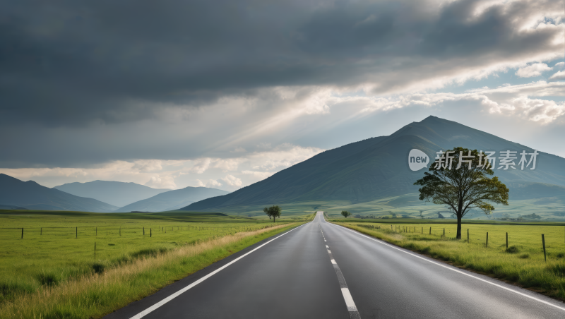 公路草地自然风景风光高清图片