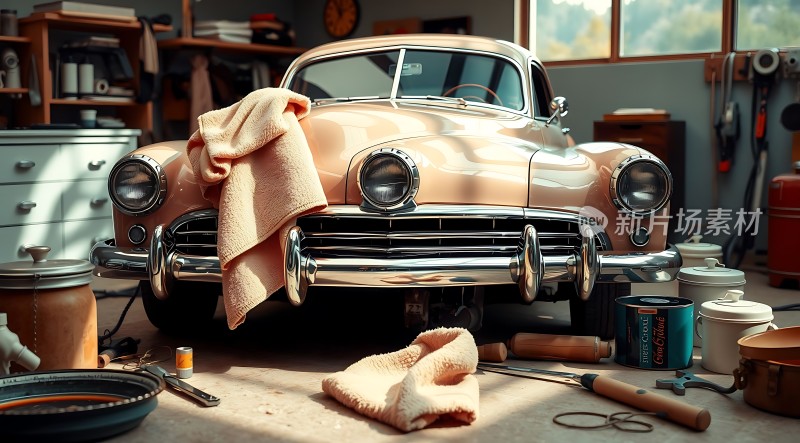 车库里的经典汽车修复现场