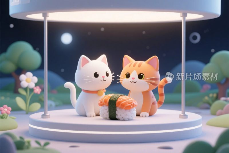 两只猫咪的可爱插画