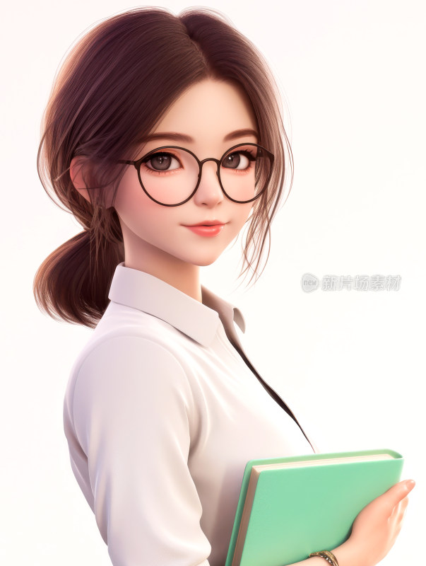 女孩女大学生3D卡通人物插画