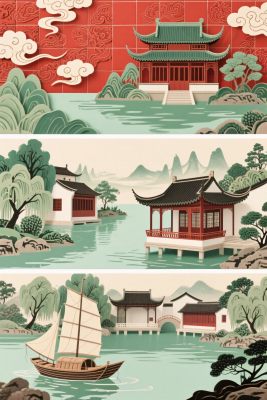 中国古风风景插画