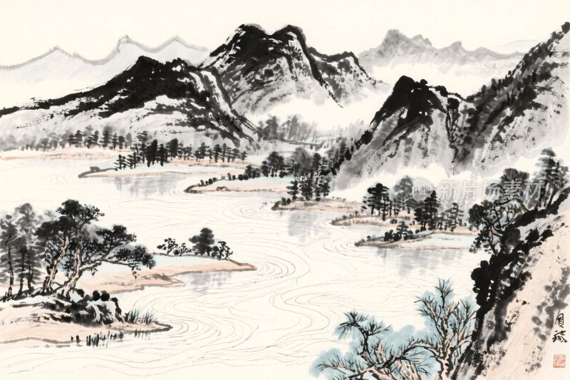 传统山水水墨国画
