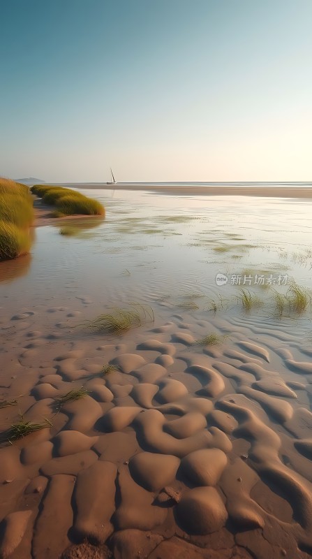 阳光下的沙滩与海洋