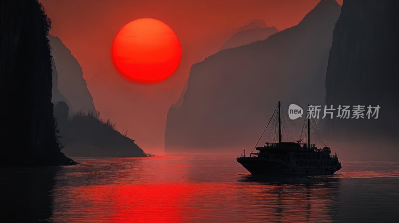 长江三峡日出夕阳山水河流山河红日