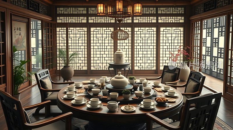 古风茶室雅集图