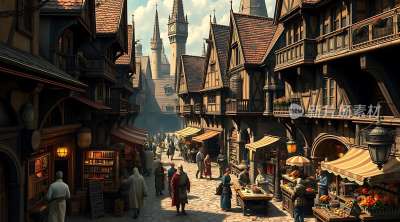 中世纪集市繁华景象