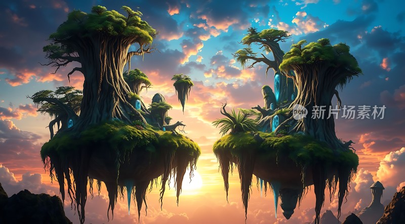 悬浮岛屿上的神秘日落