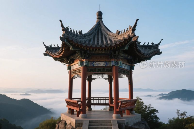 山顶古亭云海风光