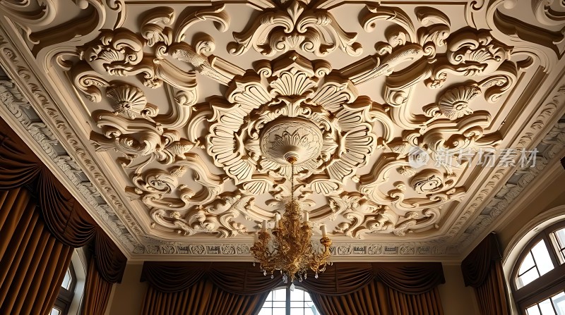 华丽吊顶与金色吊灯