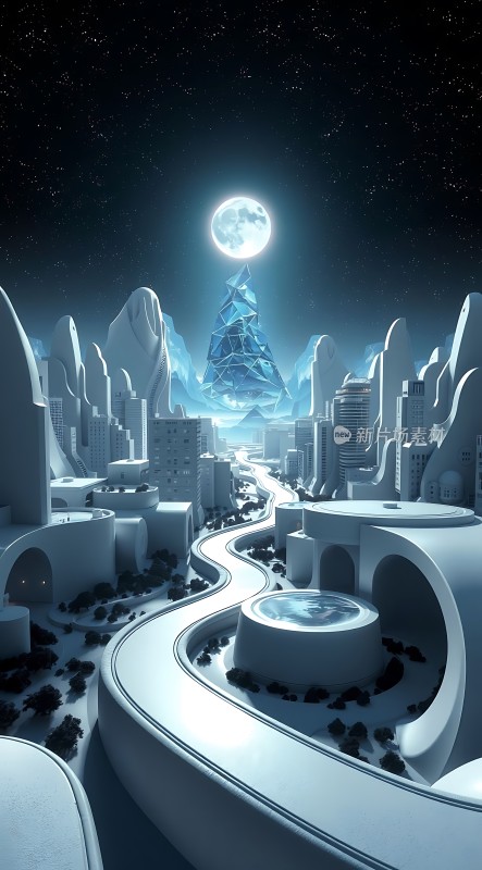 冰蓝梦境月光下的未来之城