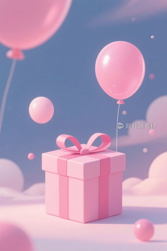 粉色礼盒与气球梦幻插画