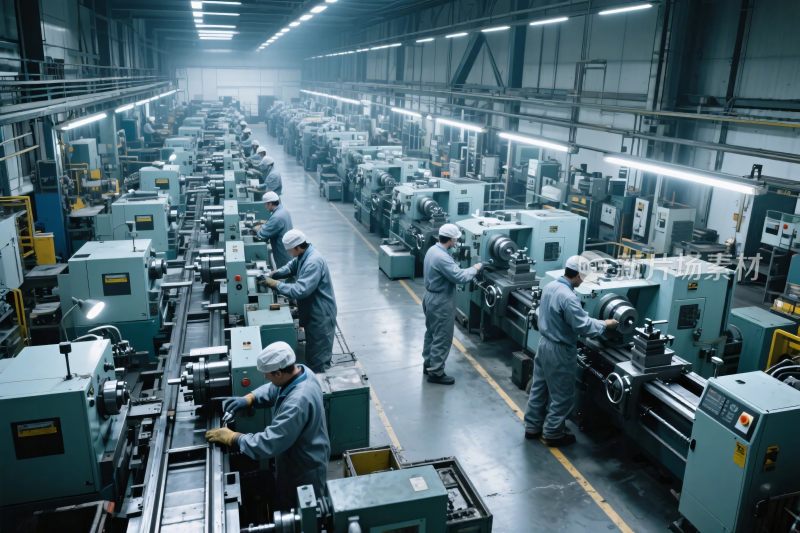工厂内工人操作机器场景
