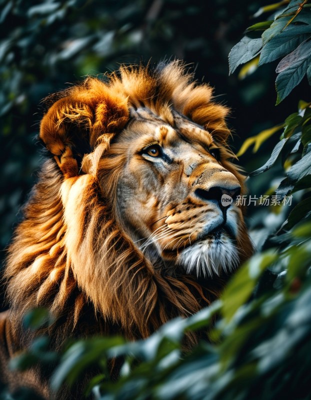 雄狮凝视树叶