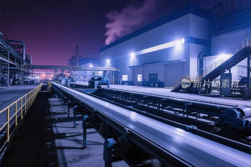 夜晚的工业工厂场景