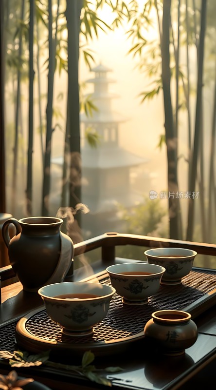 竹影斑驳下的茶道雅集