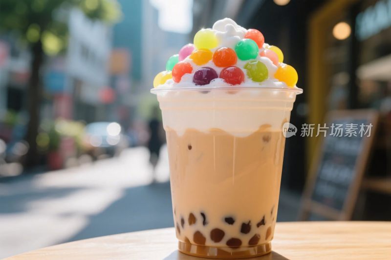 彩色珍珠奶茶特写