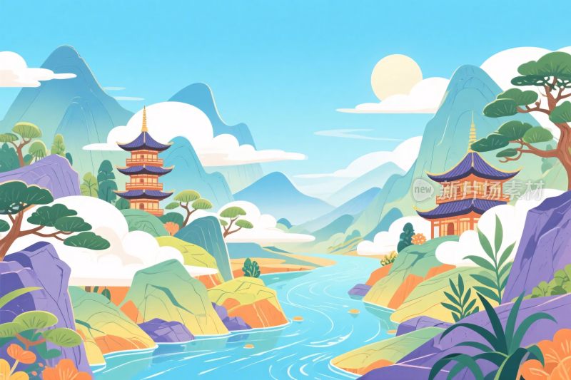 古风山水风景插画