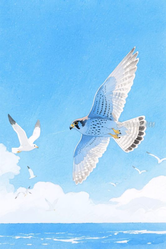 海鸥与猛禽飞翔场景