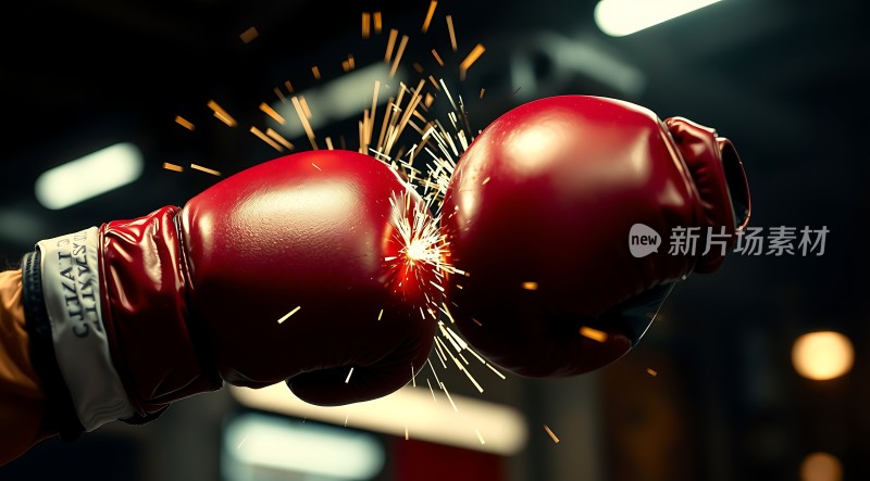 拳击手套碰撞火花四溅