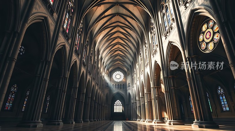 阳光下的宏伟教堂内部