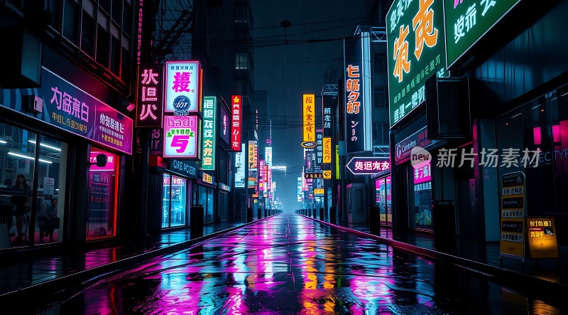 霓虹灯下的繁华街道