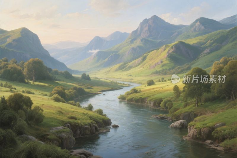 山水风景油画插画