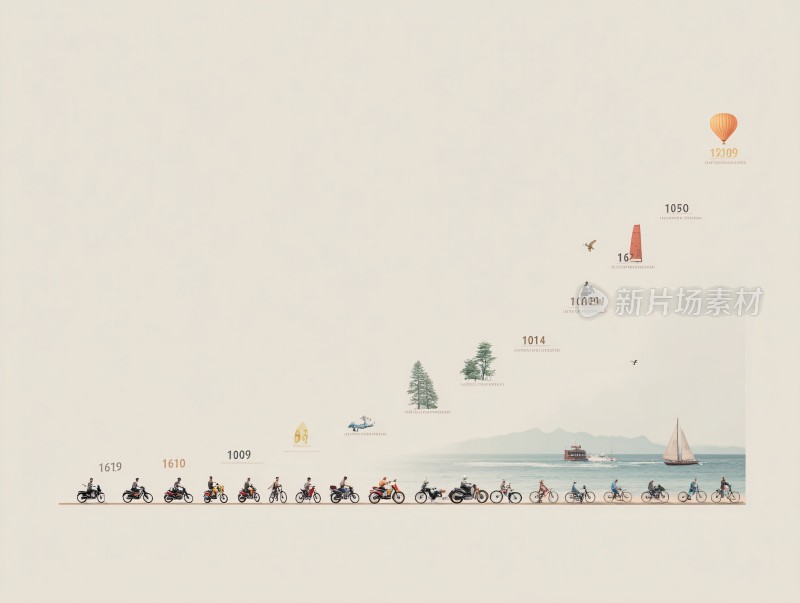 骑行发展历程插画