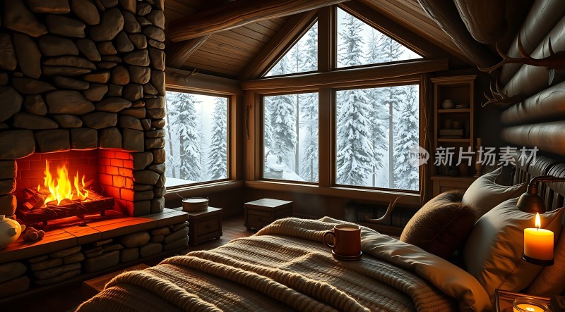 冬日暖炉温馨小屋