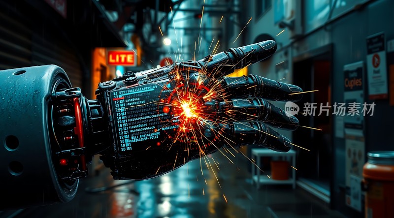 机械手臂与火花交织展现科技魅力