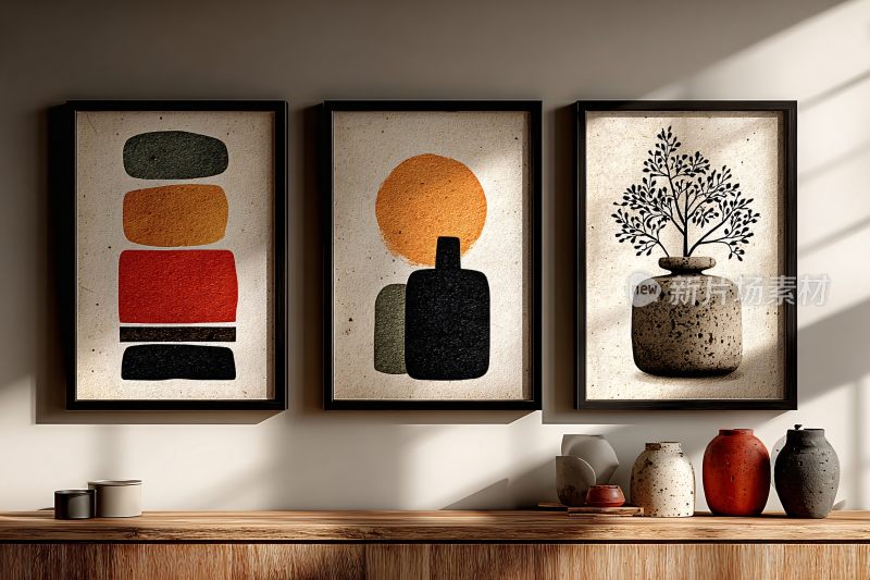 墙上装饰画与摆件的室内场景