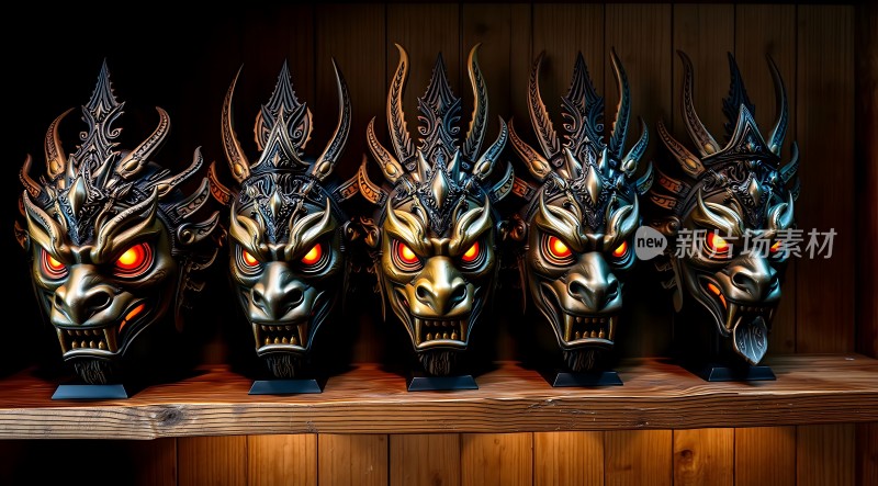 五个威武神兽面具展示