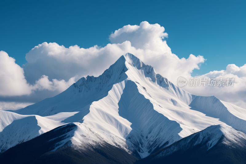 山上积雪天空蔚蓝云雾缭绕风光风景图片