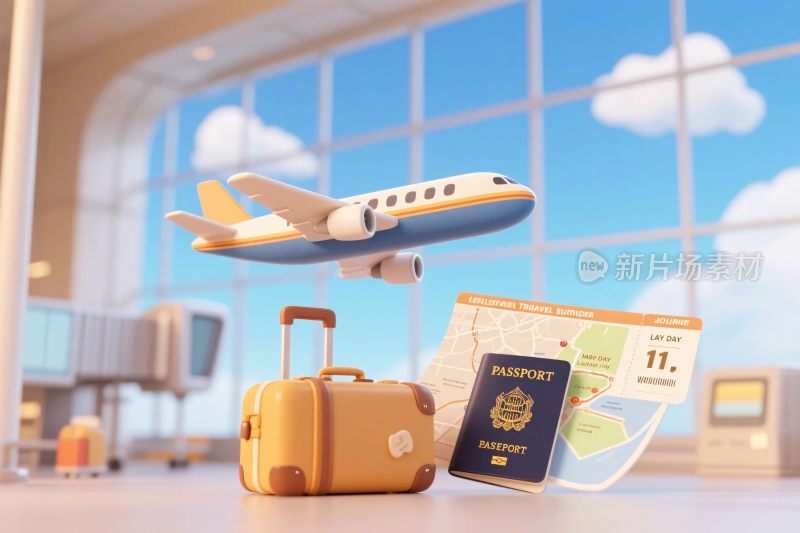 机场旅行卡通插画