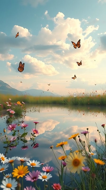 湖畔蝶舞花影